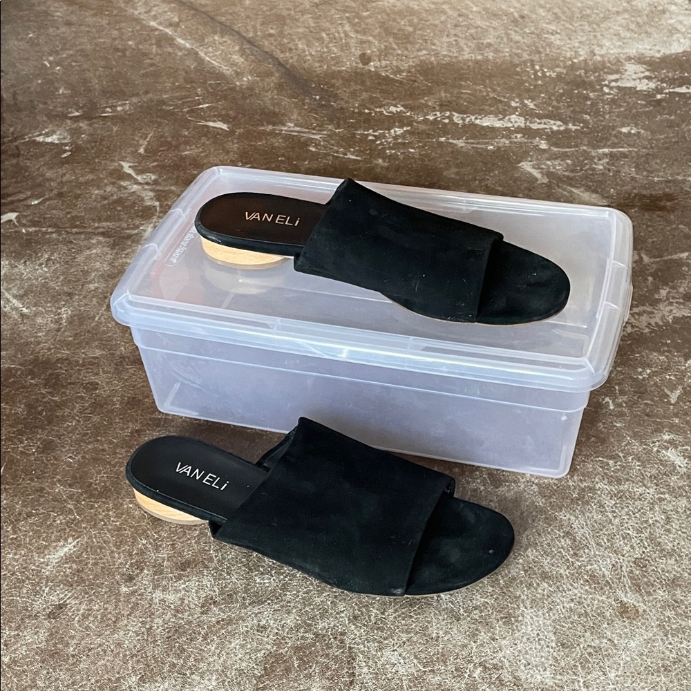 Vaneli Black Mules with Tan Accents